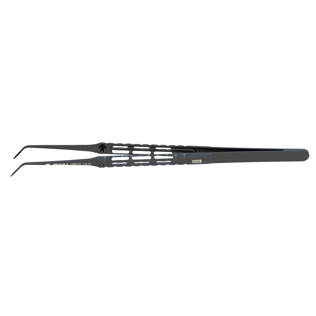 STOMA Forceps, Cooley, atraum., 0,6mm, curved, 17cm, hy-light dark line from Quintess Denta