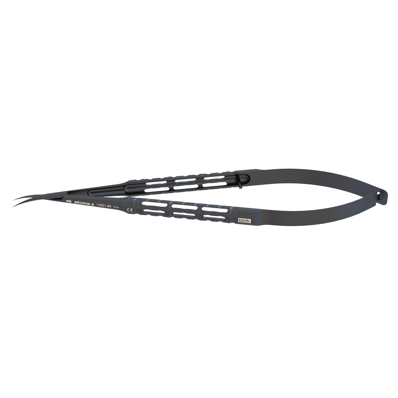 STOMA Micro-Scissors, Gomel, toothed, curved, 16cm, hy-light dark line from Quintess Denta